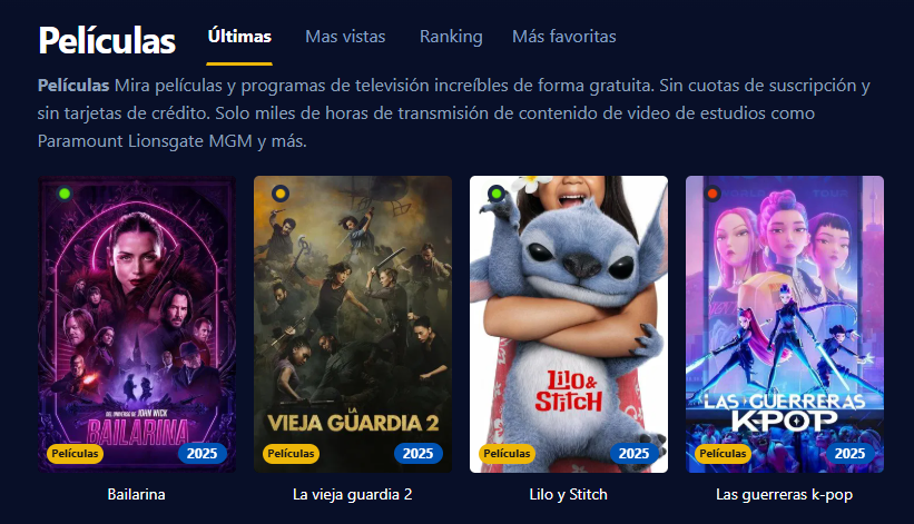 Imagen de Pepelisplus mostrando películas y series agrupadas por tipo